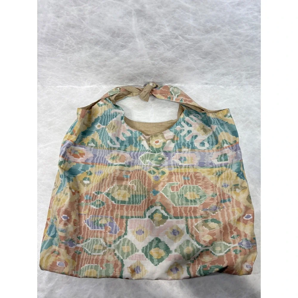Handmade Pastel Ikat Print Hobo Bag Tie Strap Abstract Reusable‎ Market Tote